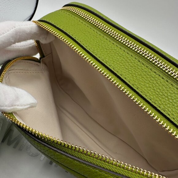 Michael Kors Bryant Med Leather Double Zip Chain Camera Crossbody Meadow Green - Picture 7 of 16